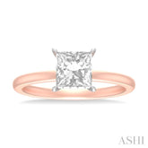 1/20 ctw Emerald Shape Round Cut Diamond Semi Mount Engagement Ring in 14K Rose and White Gold